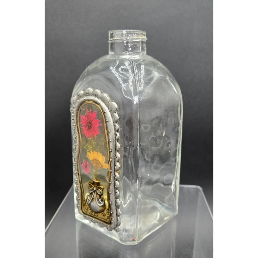 VTG Decorative Unbranded Floral Apothecary Decanter Bottle NO TOPPER/STOPPER‎